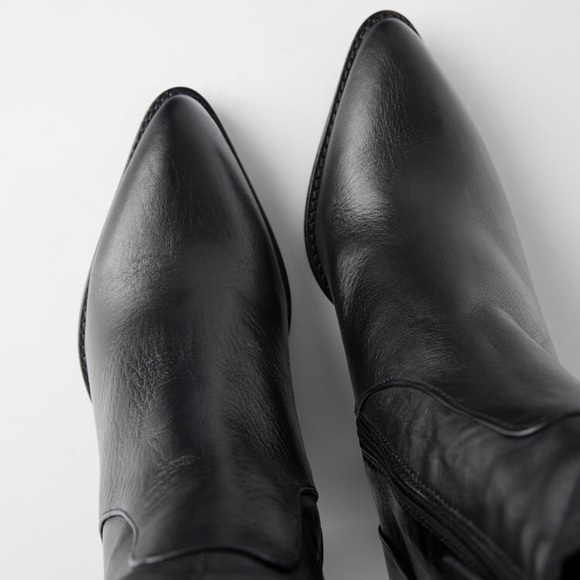 ZARA 100% LEATHER COWBOY ANKLE BLACK BOOTS BRAND NEW WITH TAGS EUR 41 / US 10